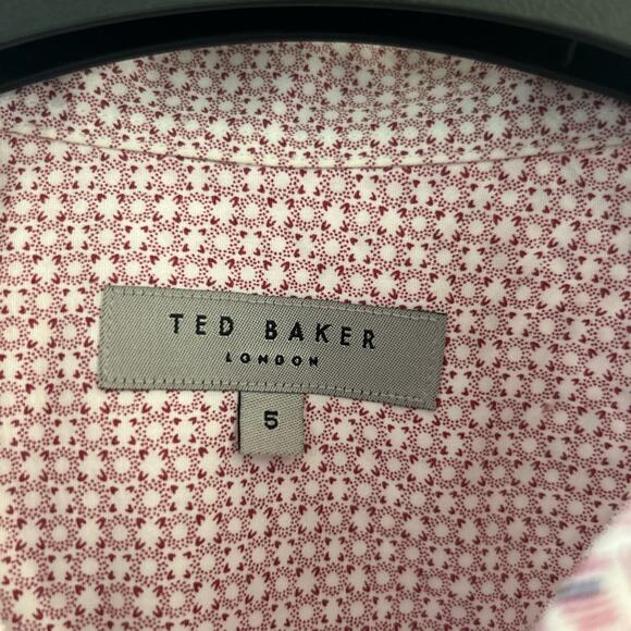 Ted Baker White & Maroon Sketch Patterned Short Sleeve Shirt - Picture 3 of 9